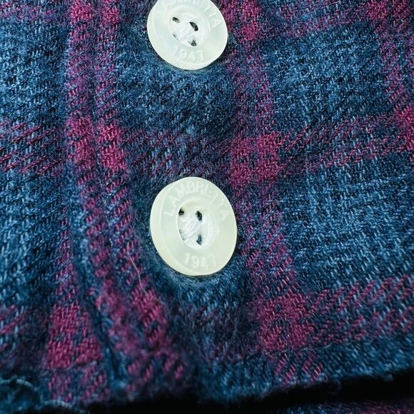Lambretta Carnaby St MOD Hipster Flannel Shirt in Blue Burgundy Tartan Plaid - Picture 4 of 8